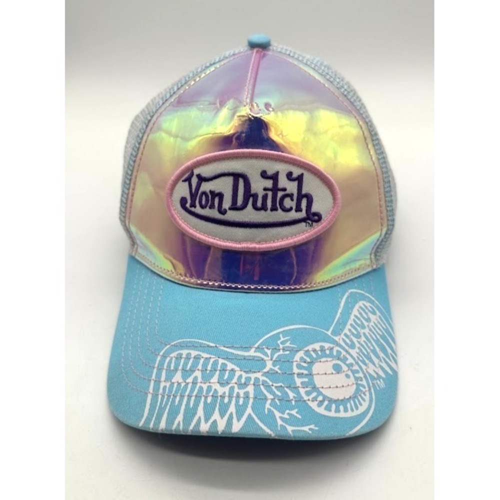Von Dutch Trucker Hat Iridescent Y2K Blue Purple Snapback Mesh Cap USA Rare